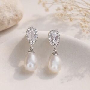 Anthropologie Silver and Pearl Teardrop Earrings